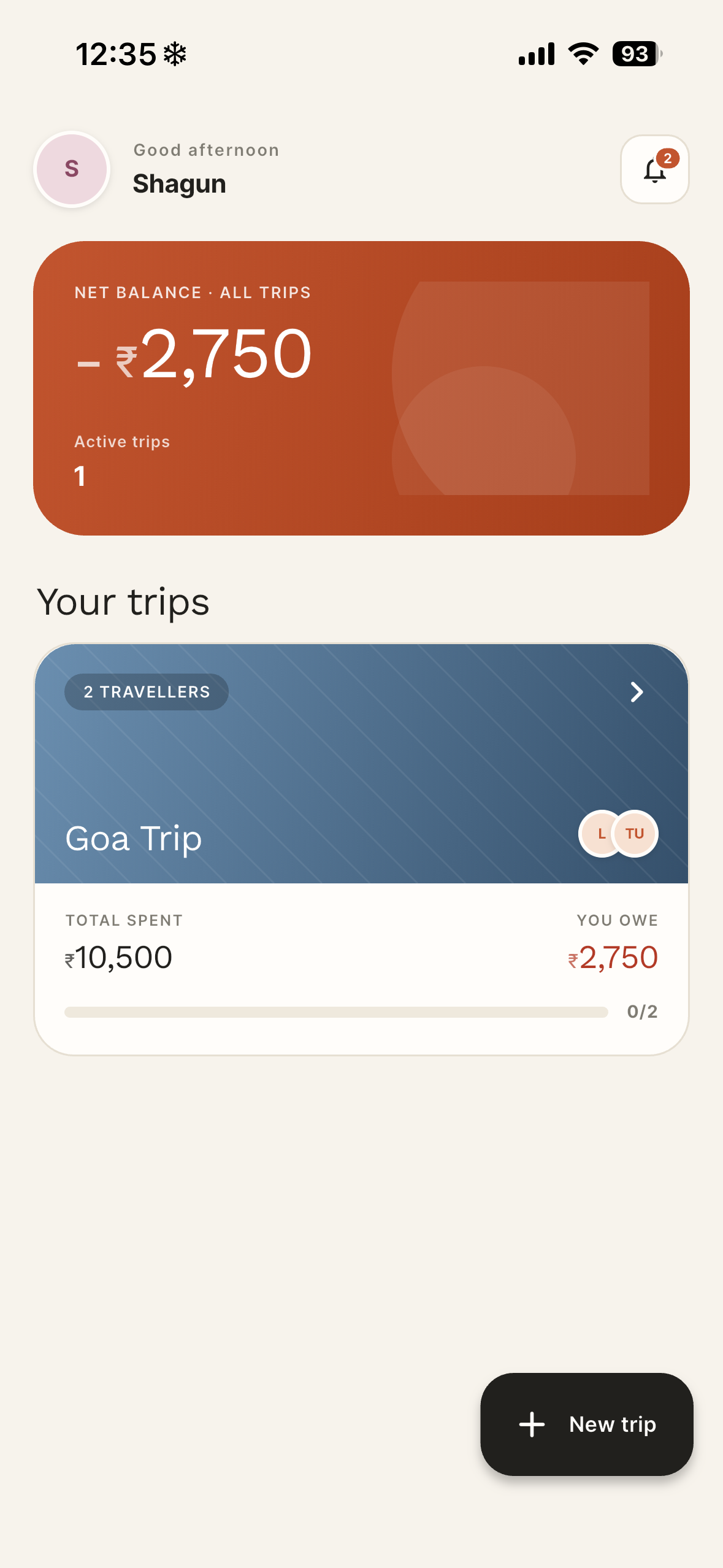 Dashboard screen